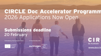 Foto. Flere personer i vannkanten. CIRCLE Doc Accelerator Programme. 2026 Applications Now Open. Submission deadline 20 February. Logoer.